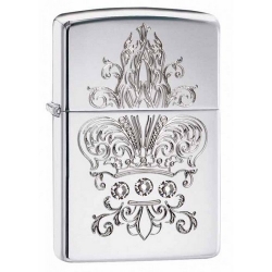 Zippo Polished Chrome Fleur De Lis Crystals
