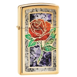 Zippo "Red Rose" High Polish Brass, Slim